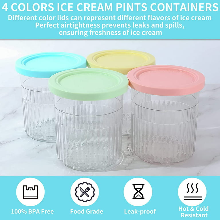 Creami Deluxe Pints, for Ninja Creami Pints and Lids - 4 Pack,16 OZ Creami  Pint Dishwasher Safe,Leak Proof for NC301 NC300 NC299AM Series Ice Cream