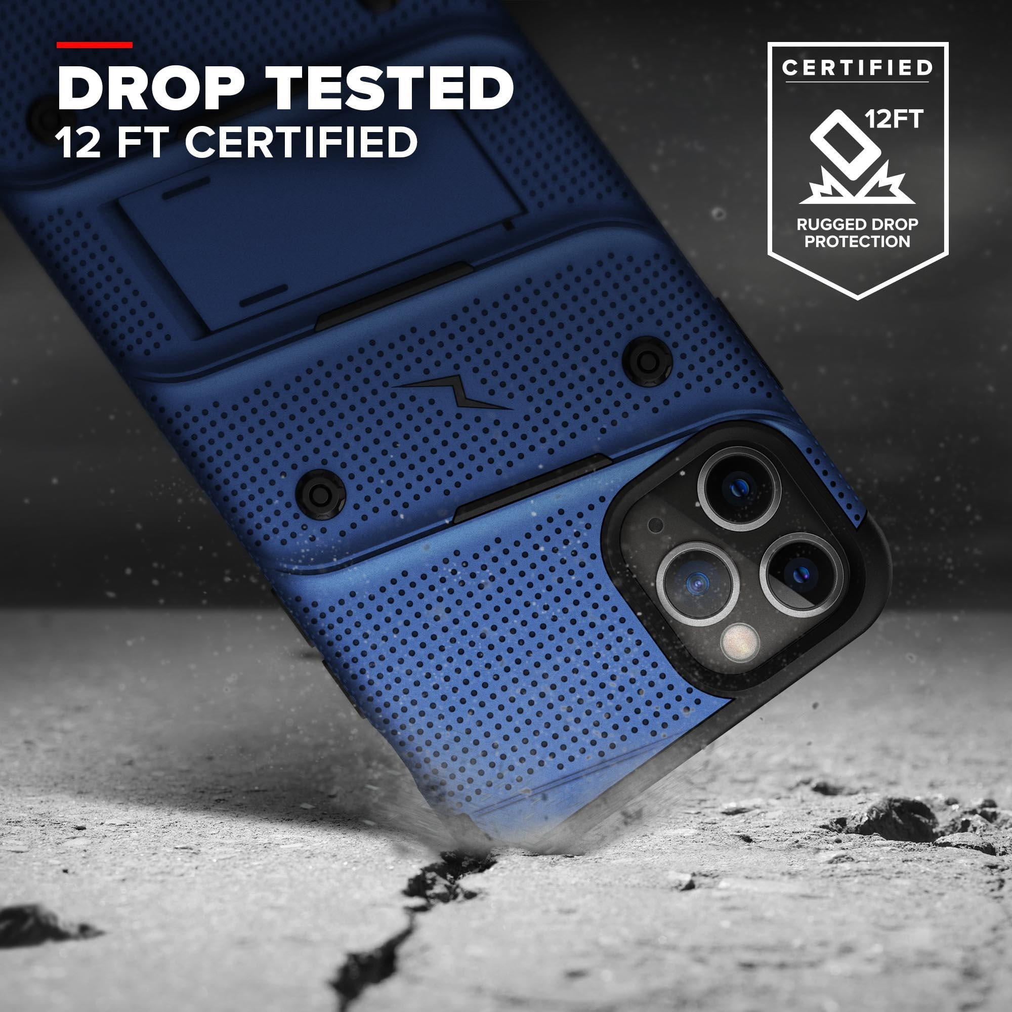 ZIZO BOLT Series iPhone 11 Pro Case - Heavy-duty Military-grade Drop Protection w/ Kickstand Included Belt Clip Holster Tempered Glass Lanyard - Blue
