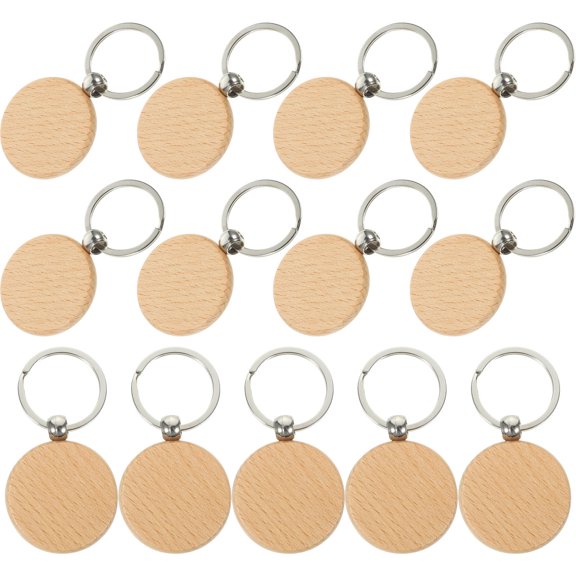 TEHAUX DIY Engravable Wooden Keychains for Decoration 20 Pieces Beech Khaki Small Gifts