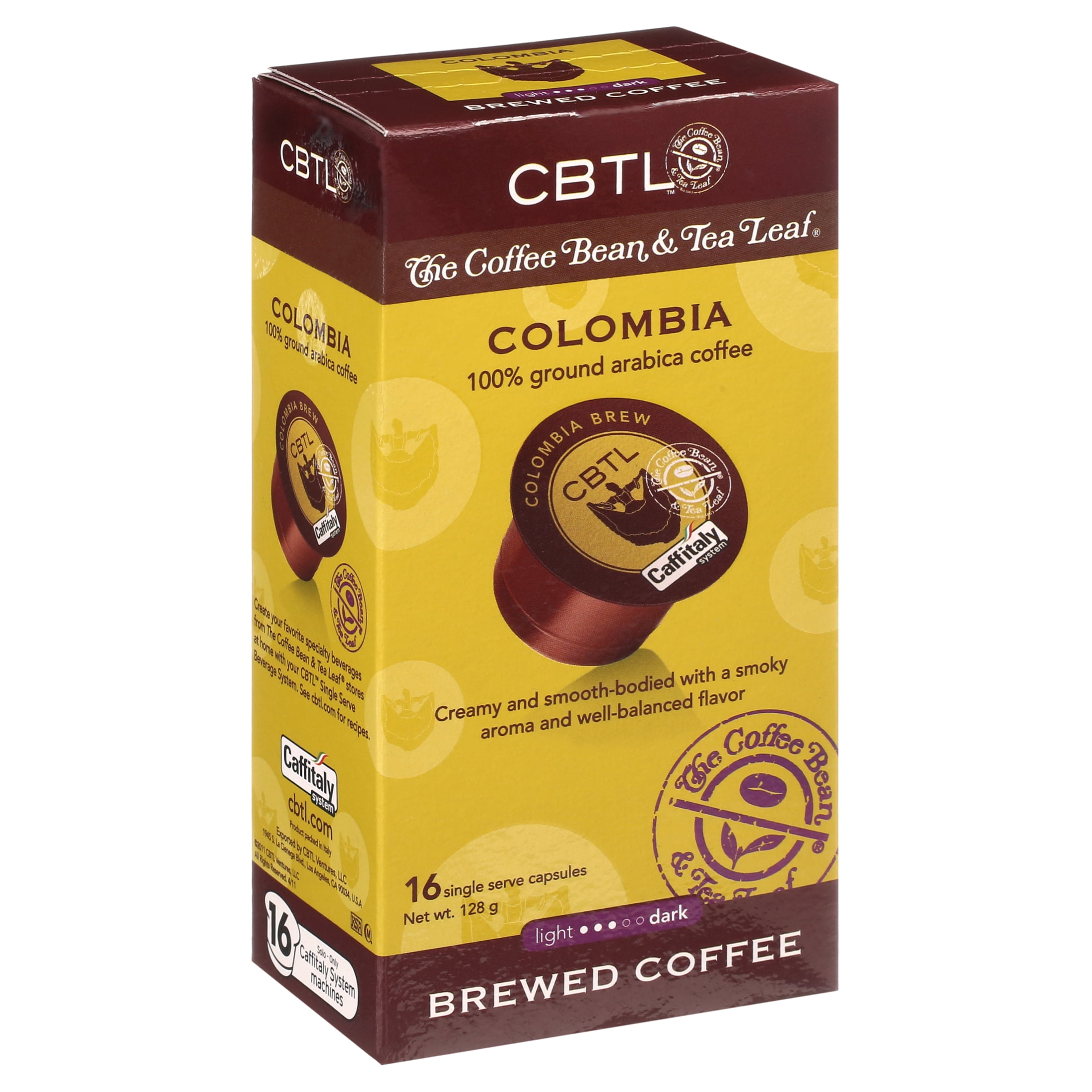 The Coffee Bean & Tea Leaf Colombia Brew Medium Roast Single Serve Coffee for CBTL Single Serve Systems, 1 Box of 16 Capsules