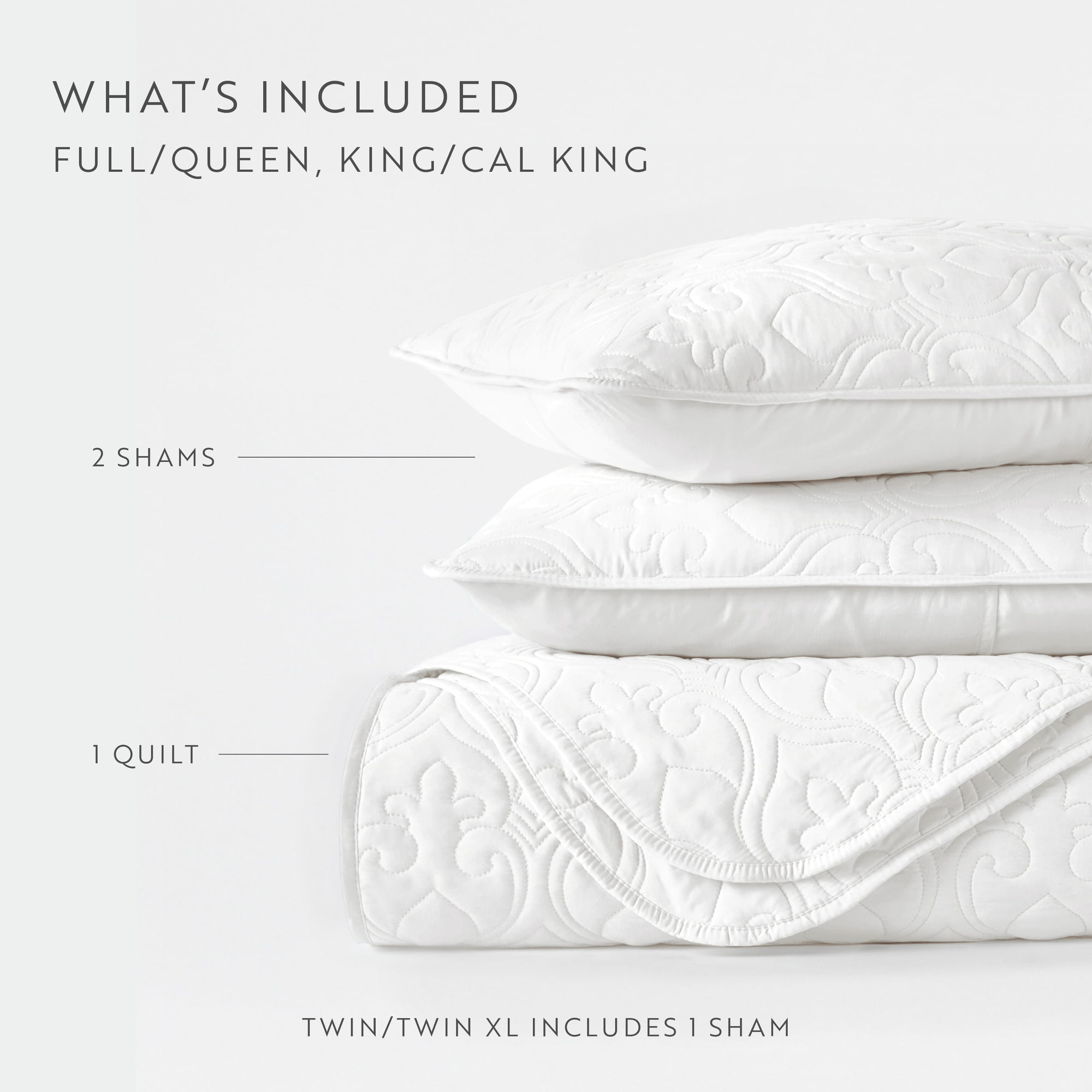 Lightweight Wrinkle Resistant Quilt Sets in White Damask for Full/Queen Size Bedding by Comfort Canopy