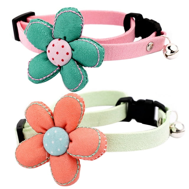 2PCS Flower Cat Collar Bell Design Adjustable Pet Neck Collar Kitten Collar