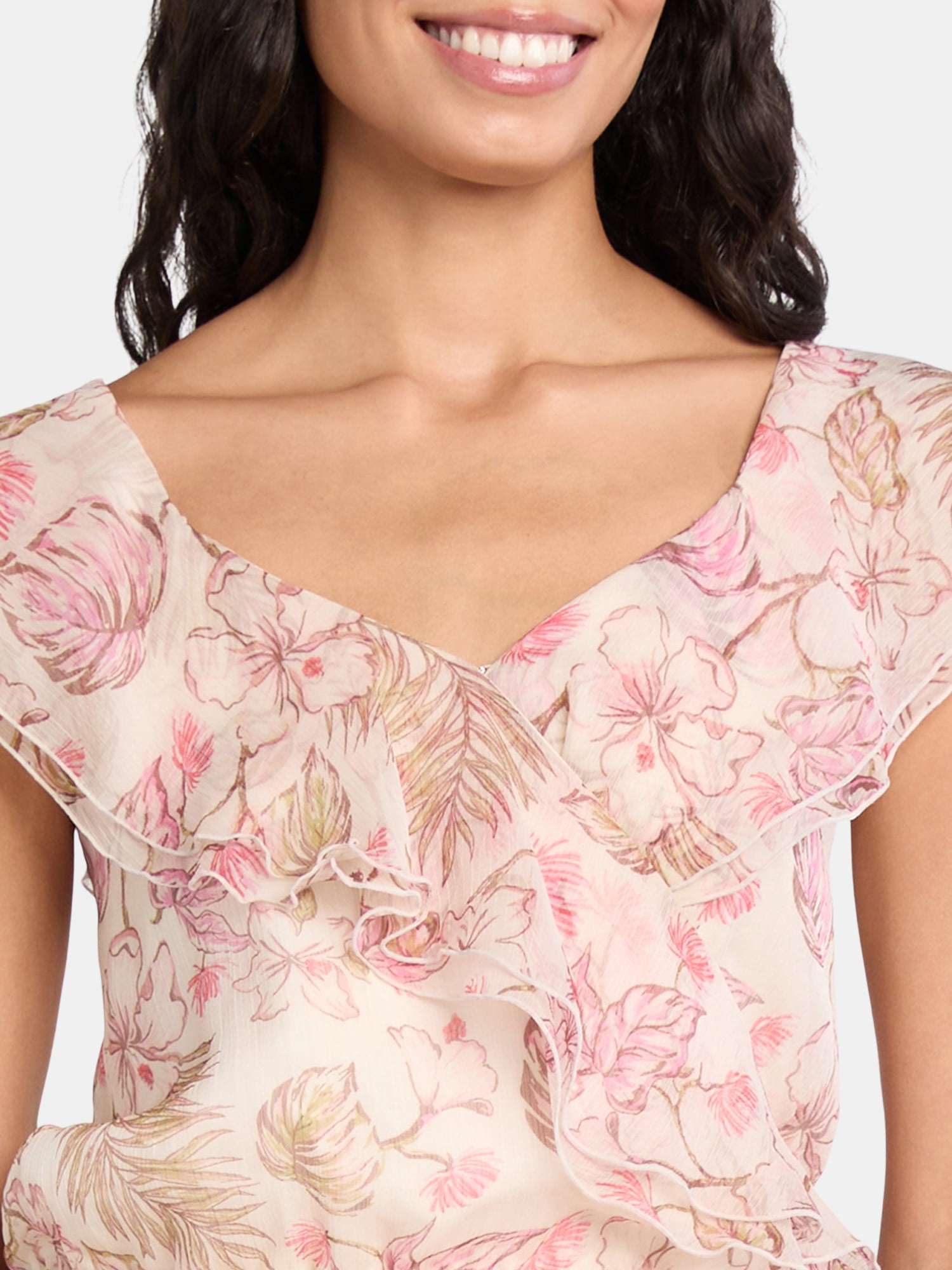 Time and Tru Women’s Ruffle Wrap Tank Top, XS-XXXL