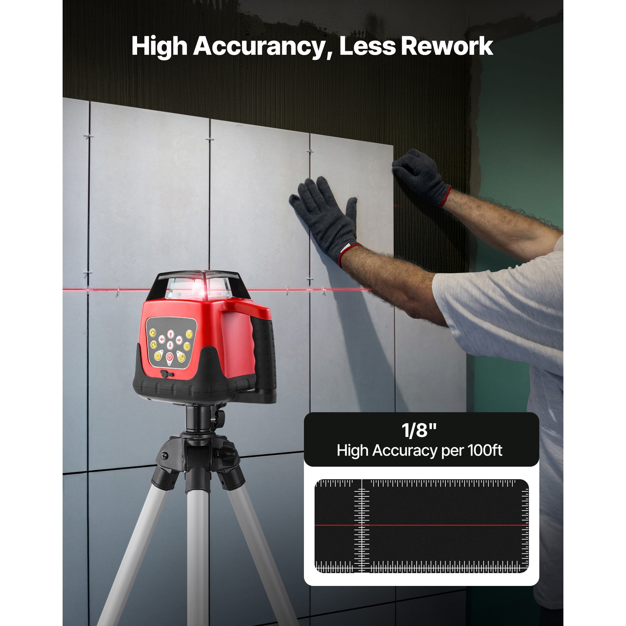 KFFKFF Rotary Laser Level Kit, 1650ft 360° Self-Leveling Red Horizontal Laser with Tripod, Receiver, Remote, Scale, Toolcase, IP66 Waterproof, 0.80in/100ft Accuracy for Construction Projects
