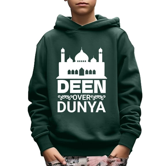 DEEN OVER DUNYA Print Boy's Casual Hoodie Long Sleeve Comfy Loose Spring Fall Pullover Outdoor Casual Sweatshirt From 5T-14Y