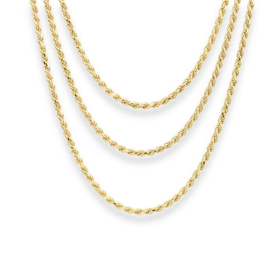 Tilo Jewelry Yellow Gold Plated 925 Sterling Silver Rope Chain Necklace with Secure Lobster Lock | 3mm - 20 Inch | Everyday Necklace for Men, Women, Unisex