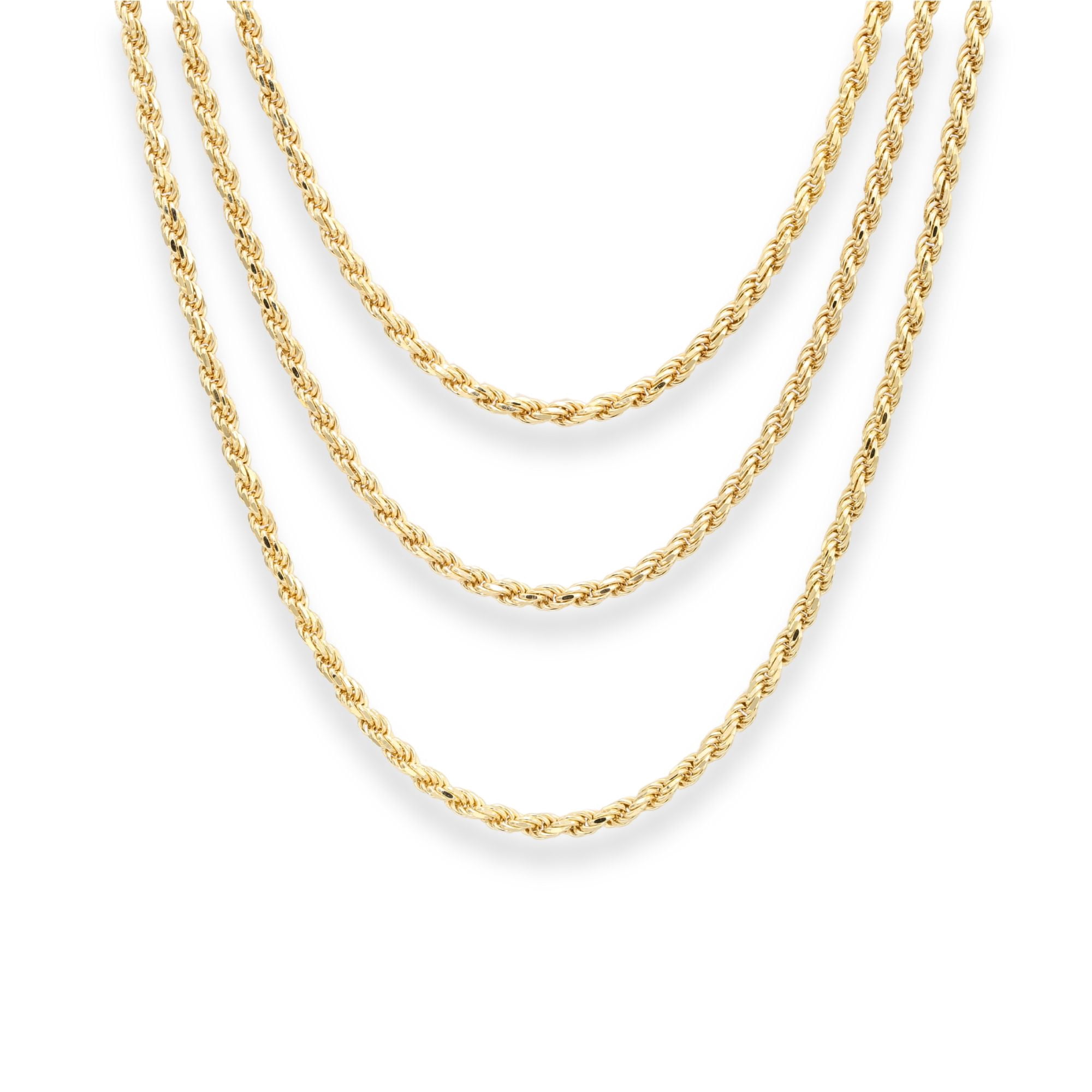 Tilo Jewelry Yellow Gold Plated 925 Sterling Silver Rope Chain Necklace with Secure Lobster Lock | 3mm - 20 Inch | Everyday Necklace for Men, Women, Unisex