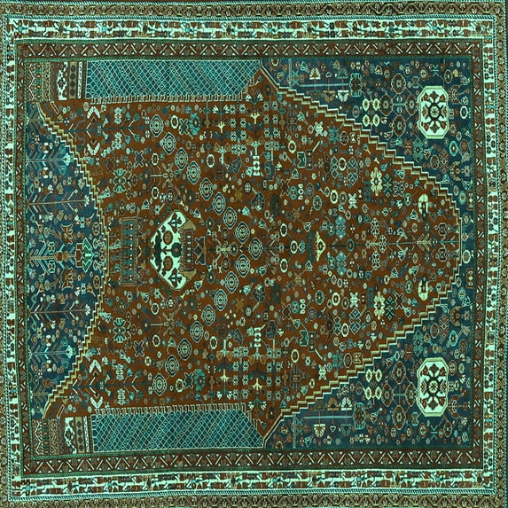 Ahgly Company Indoor Square Persian Turquoise Blue Traditional Area Rugs, 4' Square