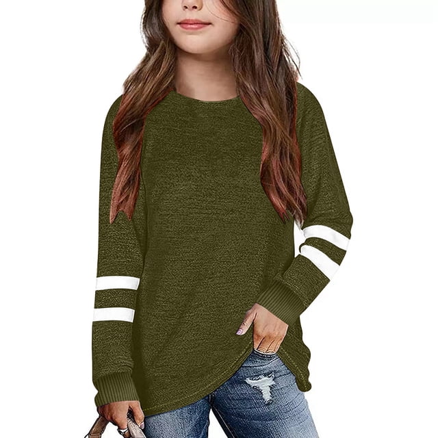 Chandail pour Filles à Manches Longues, T-Shirts à Col Rond en Coton, Chandail pour Enfants, Chemises pour Filles 5-6 Ans