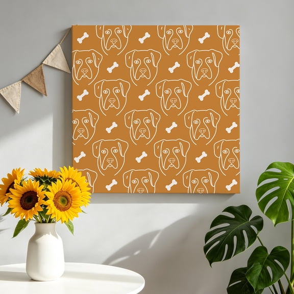 Yellow Dog Head Canvas Wall Art for Living Room, Modern Farmhouse Abstract Pet Face Bone Silhouette Poster Print Painting for Bedroom Office Gallery Decoration Wall Pictures Prepare To Hang 12"x12"