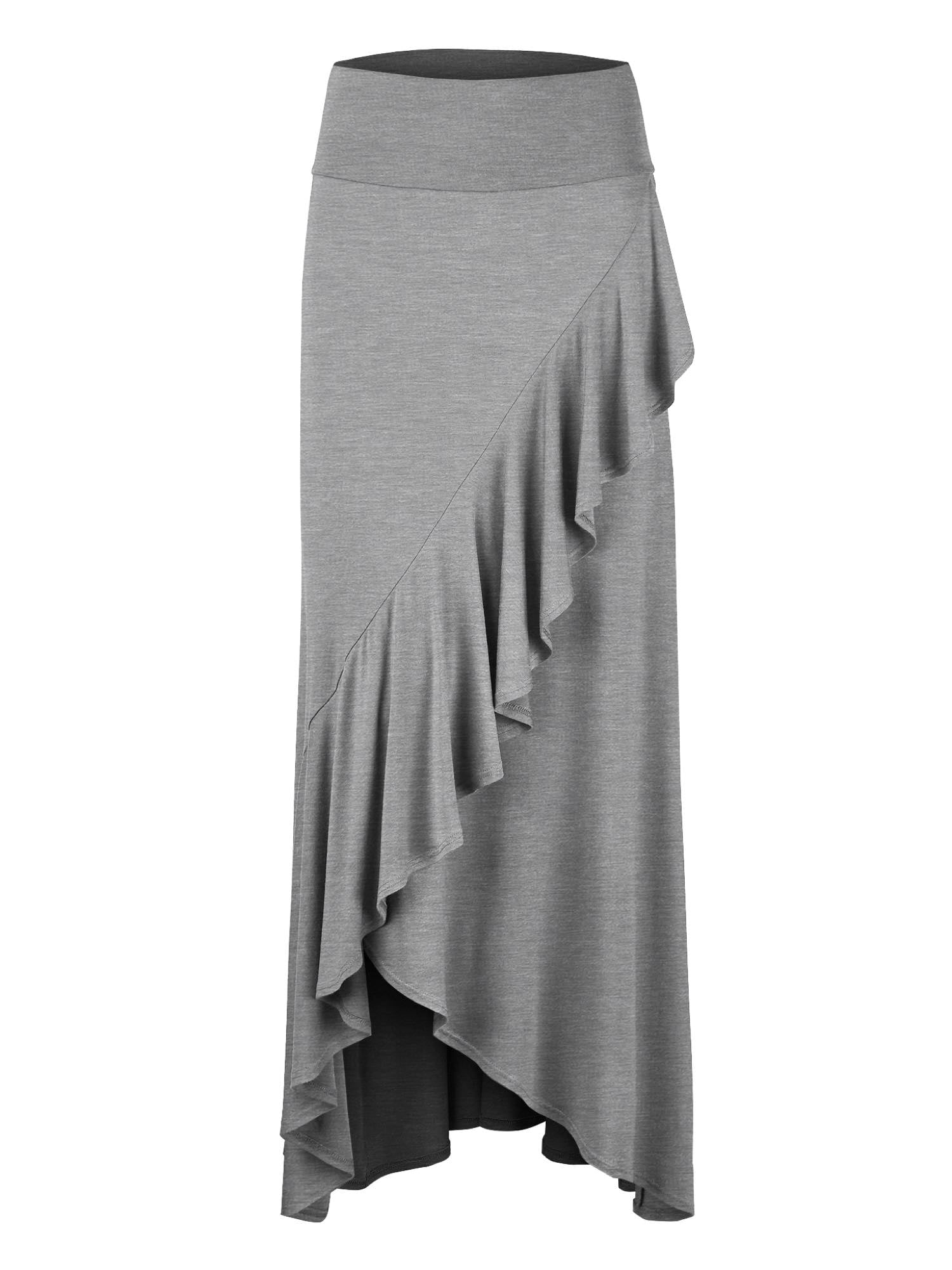 MBJ WB1356 Womens Wrapped High Low Ruffle Maxi Skirt XL HEATHER_GREY ...