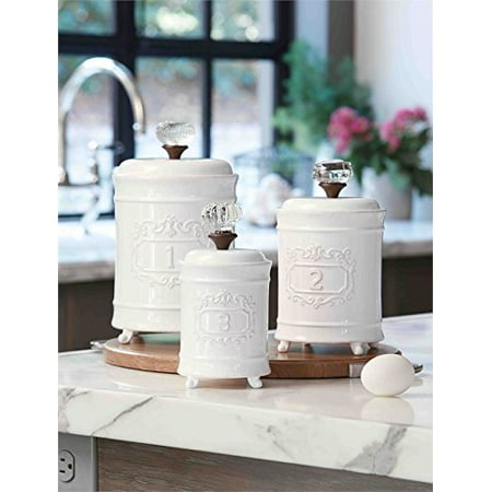 White Kitchen Canisters - Mud Pie 4931002 Kitchen Canister (Set of 3), White