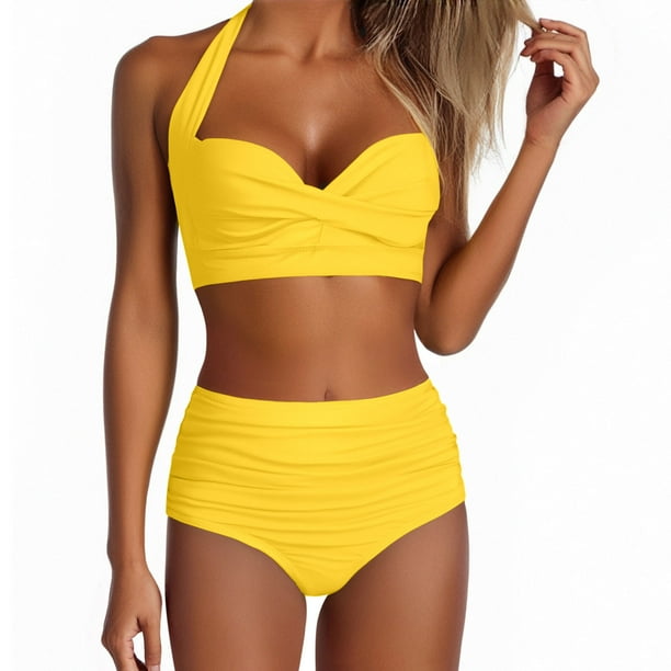 MKLEKYY Trajes De Baño Mujer Completo Women High Waisted Bikini Sexy Push Up Two Piece Swimsuits Vintage Swimsuit Two Piece Retro Ruched High Waist Print Bikini Set 2642