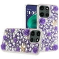 thumbnail image 2 of XPM for Motorola Moto G Stylus 5G 2025 Fashion Rose Flower Floral Bling Crystal 3D Full Diamonds Pearl Sparkle Rhinestone Glitter Hybrid Phone Case Cover (Purple), 2 of 6