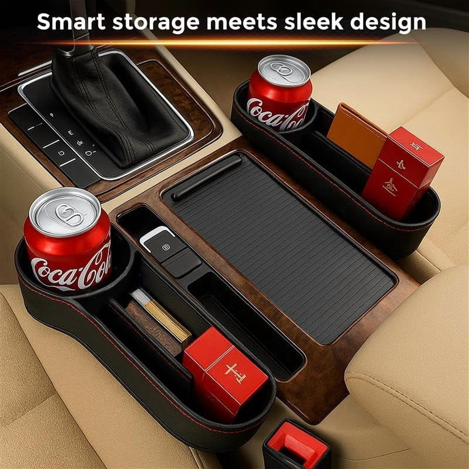EcoNour Car Seat Gap Filler with Cup Holder & Headrest Hooks - 2 Pack Car Organizer