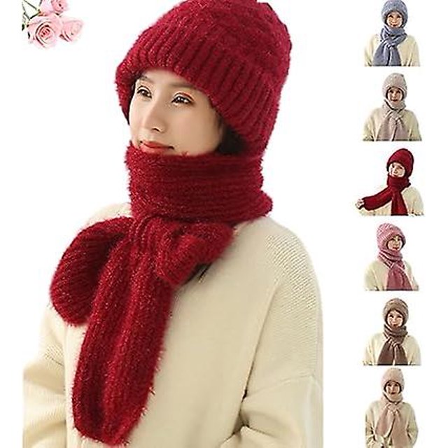 2024 New Integrated Ear Protection Windproof Cap Scarf, 2 In 1 Multifunctional Elastic Warm Ear Protection Knitted Hat C