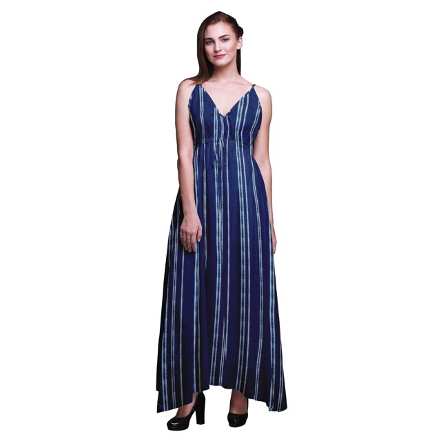 Bimba Robe de Plage Bohème Sans Manches Longue Maxi à Bretelles Imprimée pour Femmes Shibori - Petit