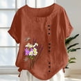 thumbnail image 4 of ClodeEU Women's Floral Print Short Sleeve T-Shirt, Casual Crew Neck Loose Fit Blouse Coffee,Women's Plus XL, 4 of 5