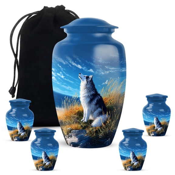 Dog Urn For Human Ashes Adult Women, Blue Mini Cremation Urns For Human Ashes For Father, 1 Large Urn For Mom, Keepsake Urns For Man And Woman Set Of 4, 10&3 Inch