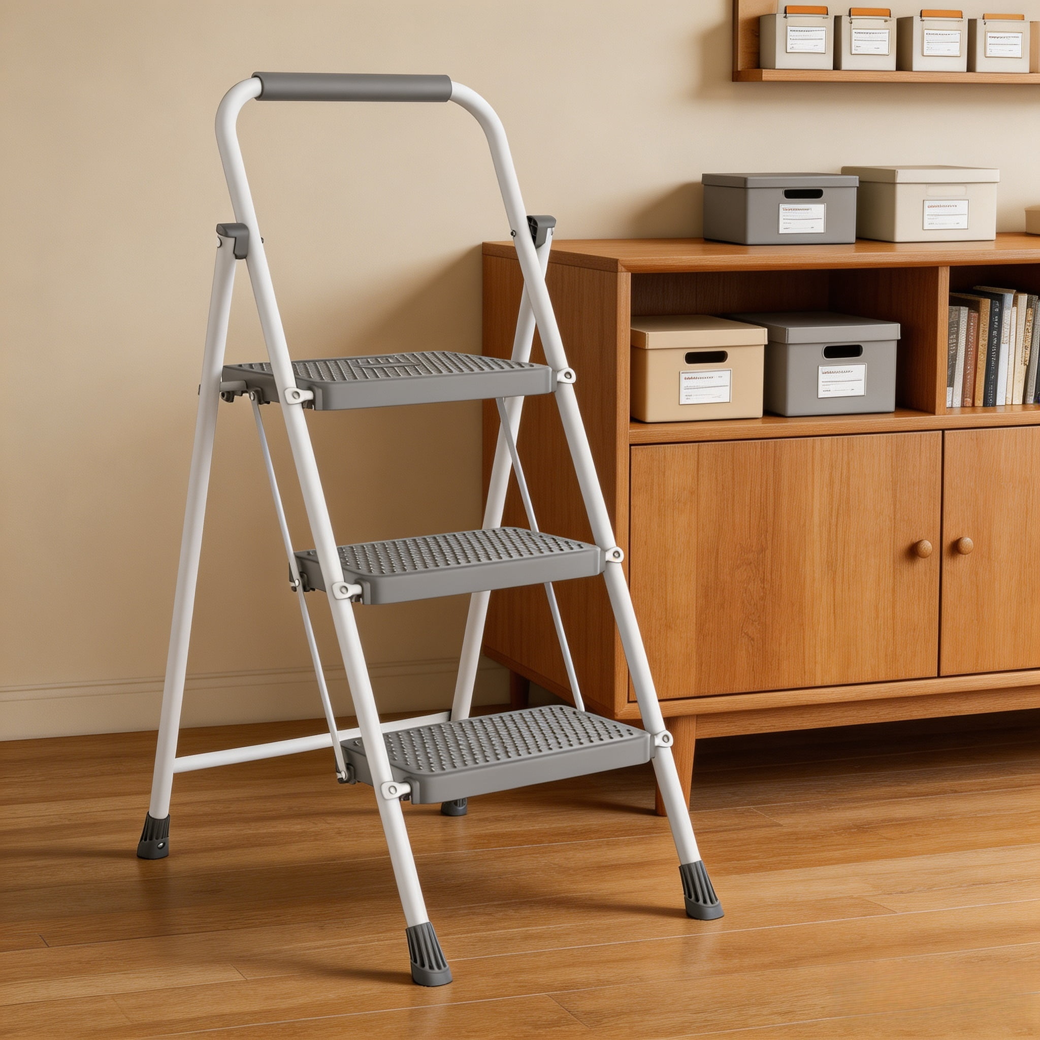 Portable Folding Ladder with Safety Lock and Anti‑Slip Pedals
