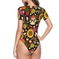 thumbnail image 4 of Naloa Sunflowers Mushrooms Women's Short-Sleeved Onesie, One-Piece Swimsuit for Parties, dates, clubs - Small, 4 of 9