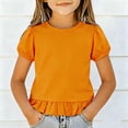 thumbnail image 2 of Girls Puff Short Sleeve T Shirts Kids Summer Casual Clothes Ruffl𝐞 𝐇em Base Layer Tops Teen Crewneck Loose Fit Workout Tee, 2 of 4