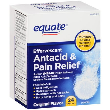 Equate Original Flavor Effervescent Antacid & Pain Relief Tablets, 24 count