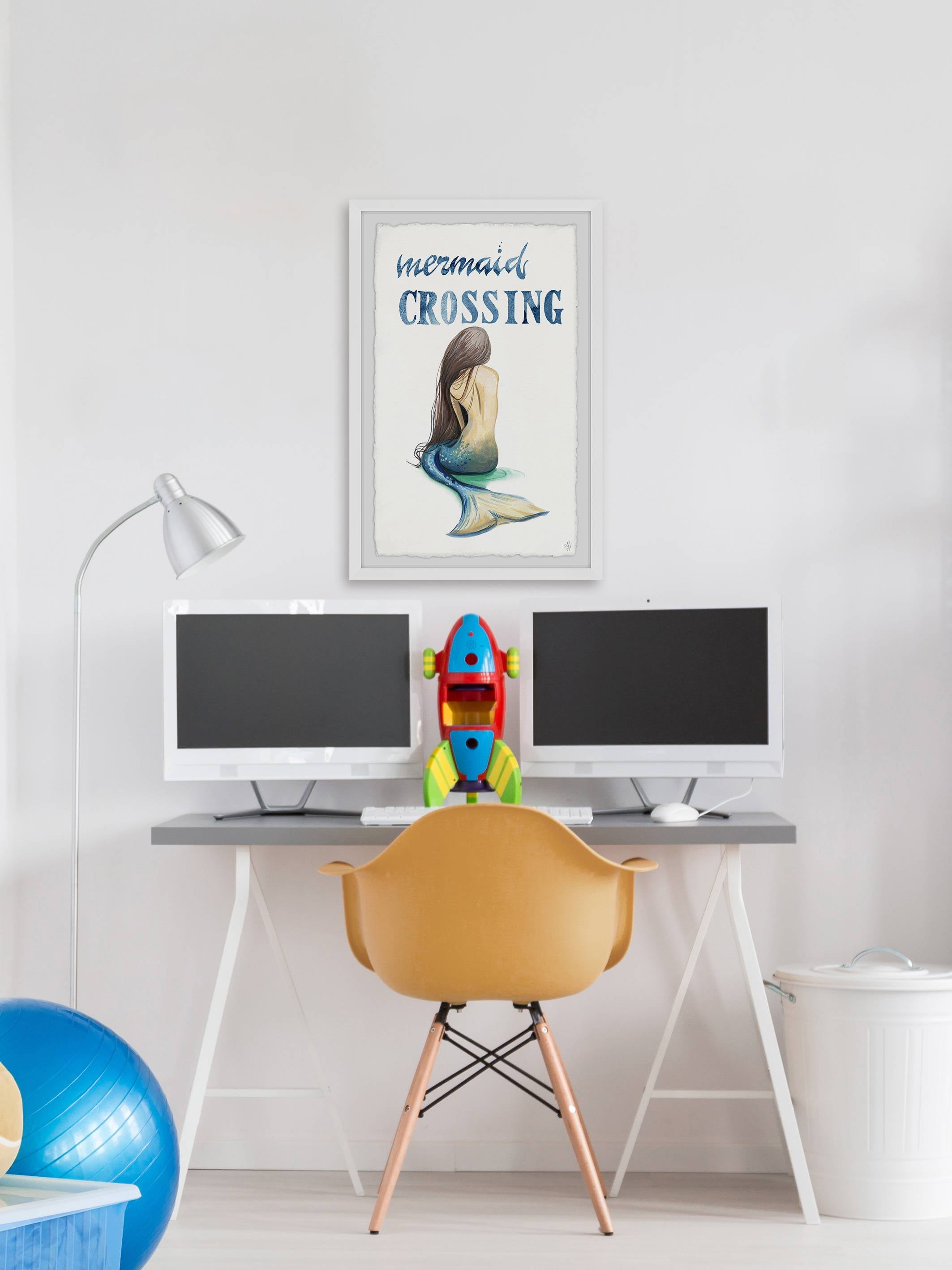 Marmont Hill Mermaid Crossing Back Framed Wall Art, 16.00" x 1.50"