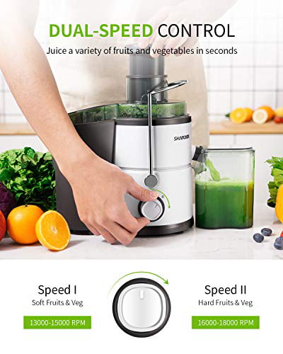 Electric Juice Extractor with Big Mouth 3 Feed Chute White 400 Watts 2-Speed Control SHARDOR Centrifugal Juicer Machine BPA-Free Overload Protection Safe Juice Maker with Lock Arm