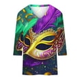 thumbnail image 4 of DDAPJ pyju Mardi Gras Shirt Womens Carnival Tshirts 3/4 Sleeve Crewneck Mask Graphic Tees New Orleans Parade Custume Tops on Sale Multicolor S, 4 of 5