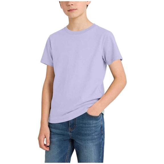 yardsong Cotton Short Sleeve Shirts for Boys Kids Casual Round Neck Basic T Shirts Summer Lounge Tops Lightweight Athletic T-Shirt Purple,11-12 Years