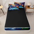 thumbnail image 4 of Erosebridal Cosmic Planet Pattern Zipper Full Size Comforter Sets with Fitted Sheet and 2 Pillowcases,Vibrant Nebula Galaxy Print Zipper Bedding Set,Purple Orange Teal,Black Reversible, 4 of 6