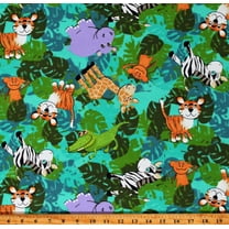 Flannel Jungle Friends Safari Animals Hippos Zebras Monkeys Alligators Crocodiles Giraffes Tigers Kids Flannel Fabric Print by the Yard (108-290)