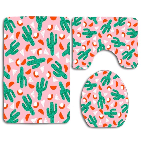 GOHAO Cactus 3 Piece Bathroom Rugs Set Bath Rug Contour Mat and Toilet Lid Cover