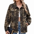 thumbnail image 2 of Women's Oversized Denim Jacket Casual Long Sleeve Denim Shirts Distresse Jean Jacket Fall Outfits 2025 Leopard Print L, 2 of 9