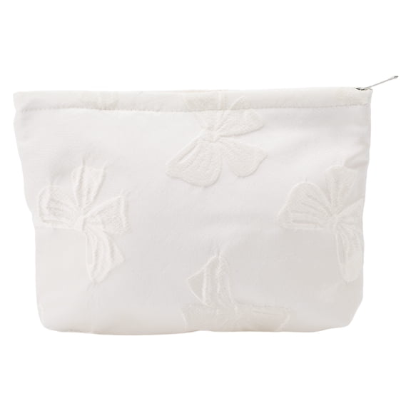 Unique Bargains 1Pc Women Portable Jacquard Bow Storage Makeup Bag for Toiletry White