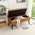 thumbnail image 4 of Syngar Modern Storage Bench, Upholstered Storage Ottoman with Wood Leg, PU Leather Entryway Bench with Storage for Living room, Bedroom, and Shop, Capacity of 300lbs, Easy Assemble, Brown, 4 of 13