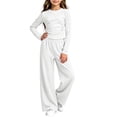 thumbnail image 4 of Enjoytime Girls 2 Piece Outfits Ruched Long Sleeve Tops with Wide Leg Pants Lounge Sets Fall Lightweight Sweatsuit Soft Clothing Set, 4 of 6