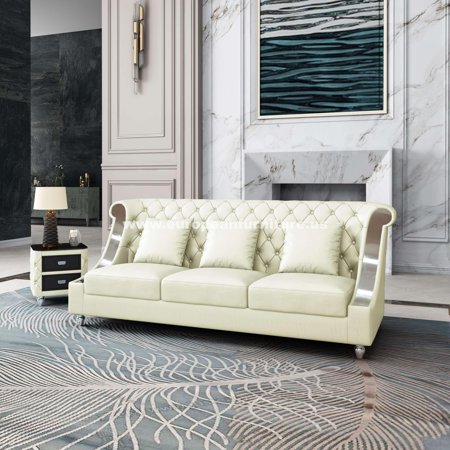 Glam Off-White Italian Leather MAYFAIR Sofa EUROPEAN FURNITURE Contemporary
