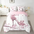 thumbnail image 3 of Feelyou Princess High Heel Twin Bedding Sets 7-Piece for Girl, Romantic Pink Butterfly Bedding Comforter Set, Flower Floral Reversible Sheet Sets, Lightweight Room Decor, 3 of 9