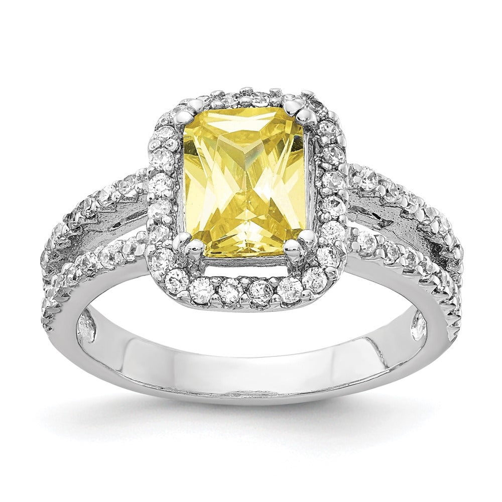Auriga Fine Jewelry 925 Sterling Silver Cushion Cubic Zirconia Canary Square Ring Size 8 for Women