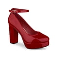thumbnail image 1 of BLISSFUL STEP Escarpins à Talon Bloc pour Femmes Plateforme Bride à la Cheville Bout Rond Talon Rouge 8, 1 of 7