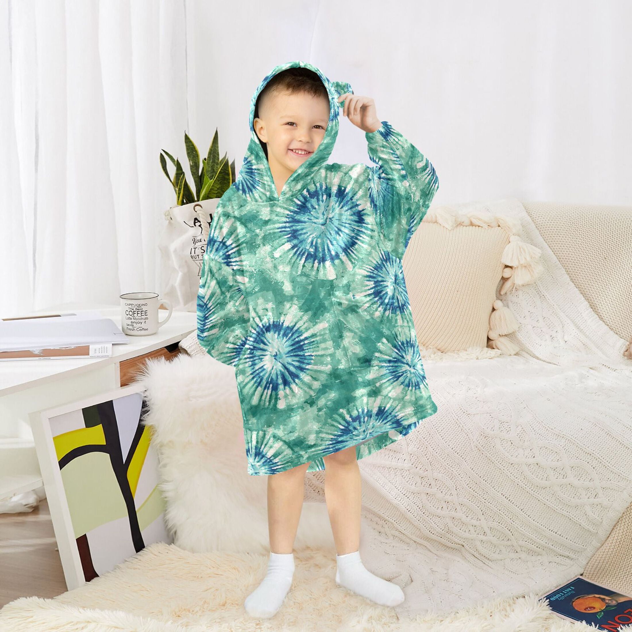 joogoo Wearable Blanket Hoodie for Tie Dye Green Flannel Sherpa Pocket 3-14 YR S