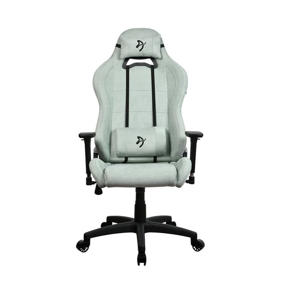 Arozzi Torretta Soft Fabric Adult Gaming Chair with Adjustable Height, 3D Armrest and 2 Pillows, Pearl Green