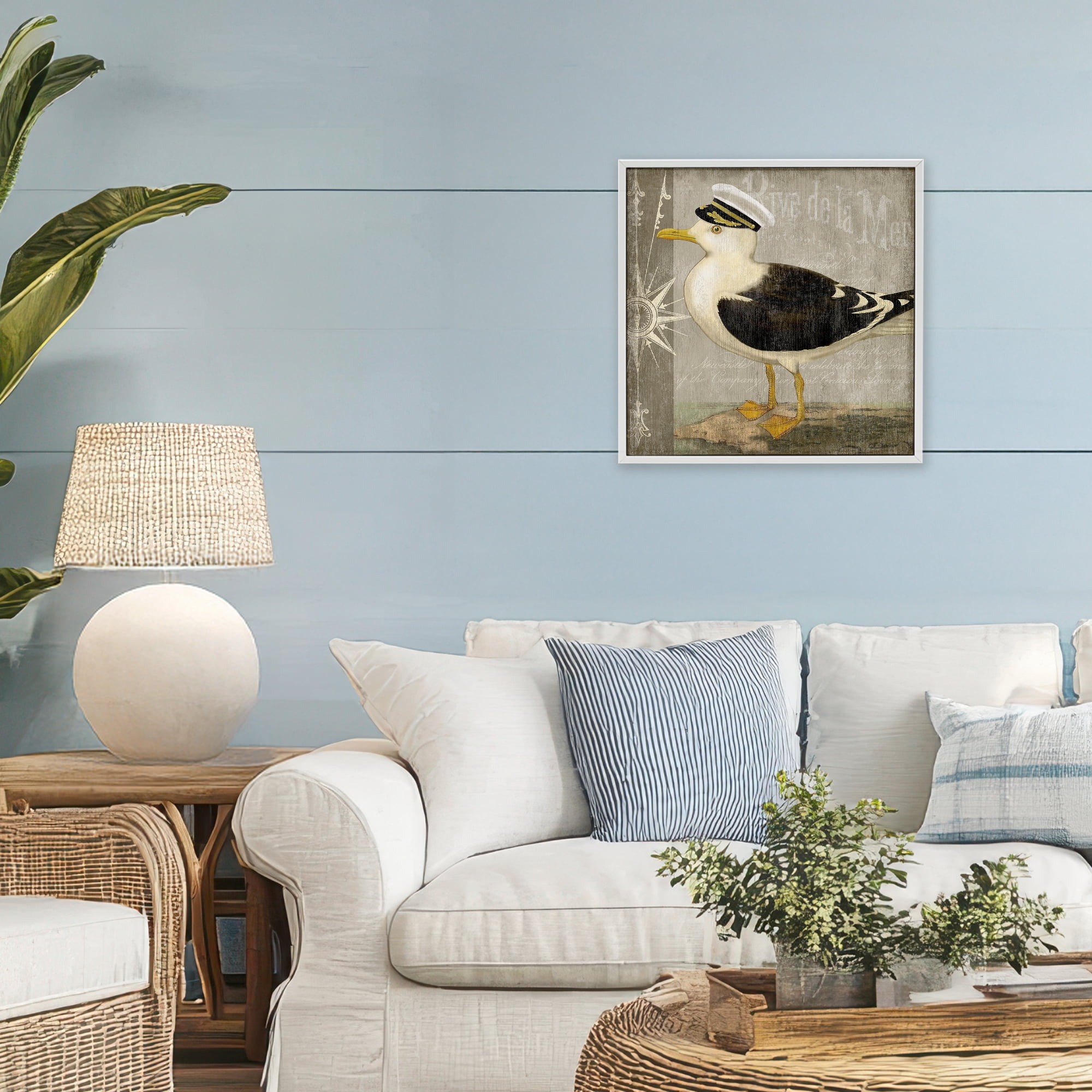 Stupell Industries Little Maritime Seagull White Framed Giclee Art, design by Suzanne Nicoll