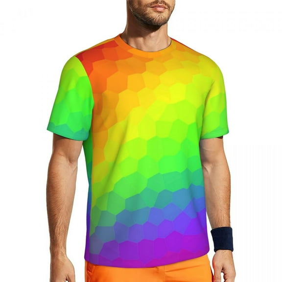 T Shirt For Men Ombre Print Running Rainbow Gradient Fashion T-Shirts Men Aesthetic Tee Shirt Summer
