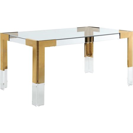Pemberly Row Contemporary Gold Stainless Steel and Acrylic Dining Table