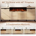 thumbnail image 4 of 80" Sideboard Buffet Cabinet with 40" Decorative Fireplace, Storage Cabinet with 4 Doors & Open Shelf for Dining Room or Living Room-Wood, 4 of 10
