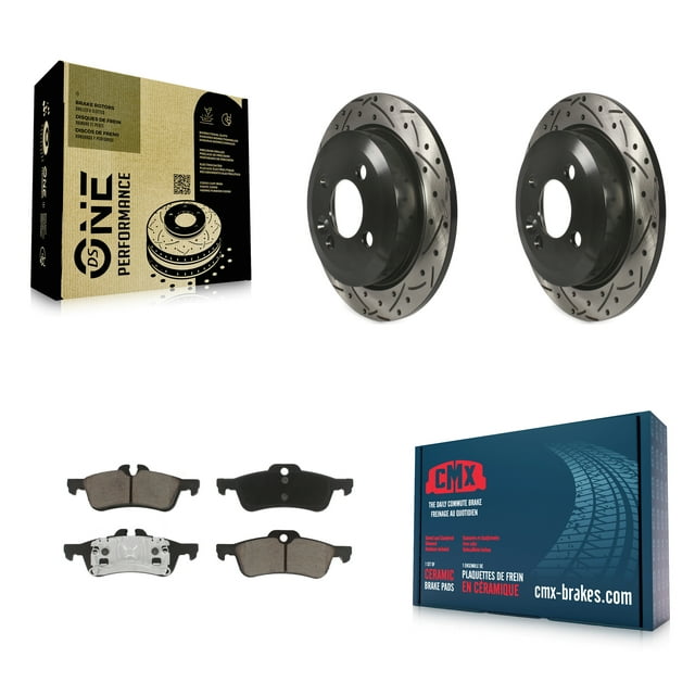 Transit Auto Rear Coated Drilled Slotted Disc Brake Rotors and Ceramic Pads Kit for Car Mini Cooper KDC-100863
