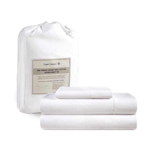 Juego de sábanas LANE LINEN Twin XL 450TC 100% algodón blanco